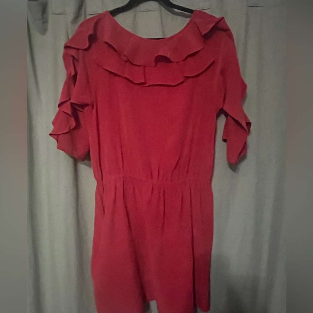 TIBI red silk ruffle mini dress tunic size 6-8